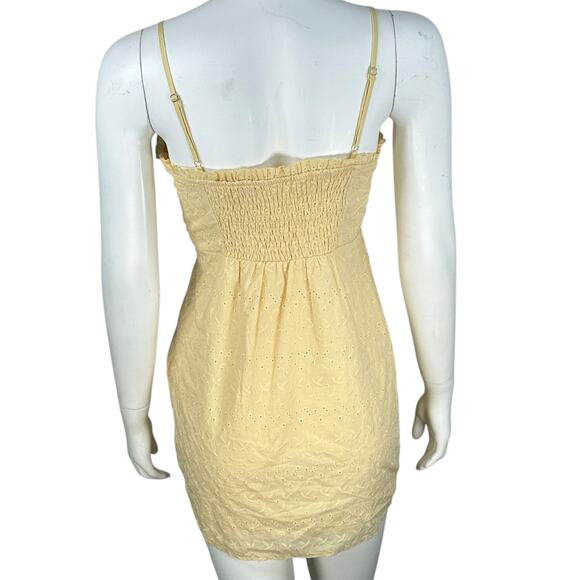 Mable Bodycon Micro Mini Dress Size Medium Yellow Eyelet Cottage Y2K Corset - Picture 5 of 9